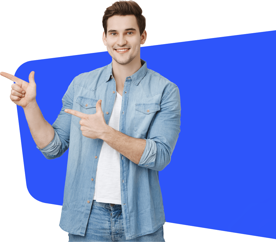 A friendly Exzelon recruiter pointing toward open job opportunities